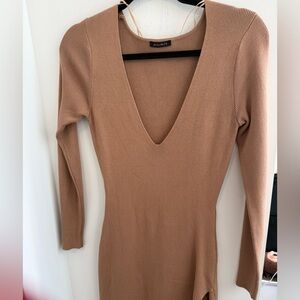 Dynamite Camel V-Neck Knit Dress